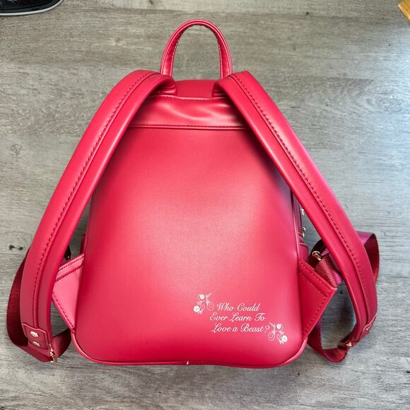 Loungefly Disney Beauty and the Beast Winter Scene Backpack Red - Picture 2 of 7